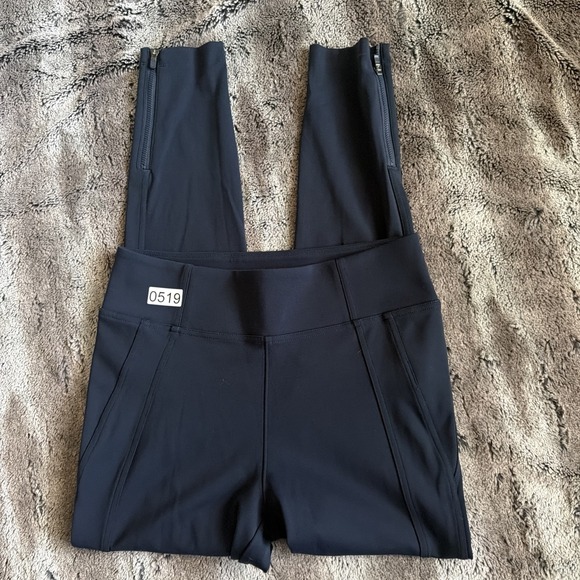 Athleta Pants - Athleta High Rise Pant, Size M Navy Blue Stretch Pull On Zip Ankle Back Pockets